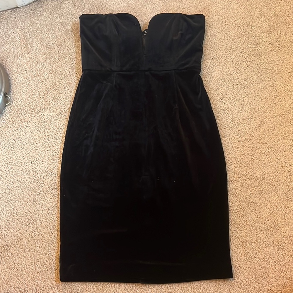 Bardot cocktail little black dress LBD boning corset velvet